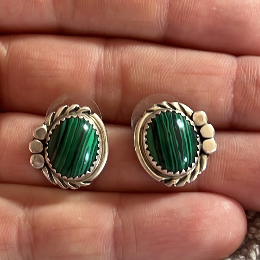 Sterling Silver Malachite stud earrings